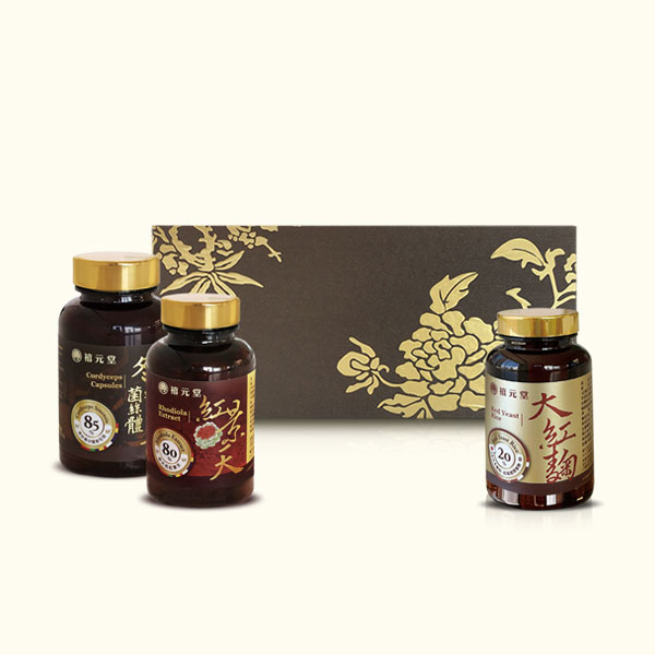 紅景天+大紅麴+冬蟲夏草菌絲體(禮盒裝)